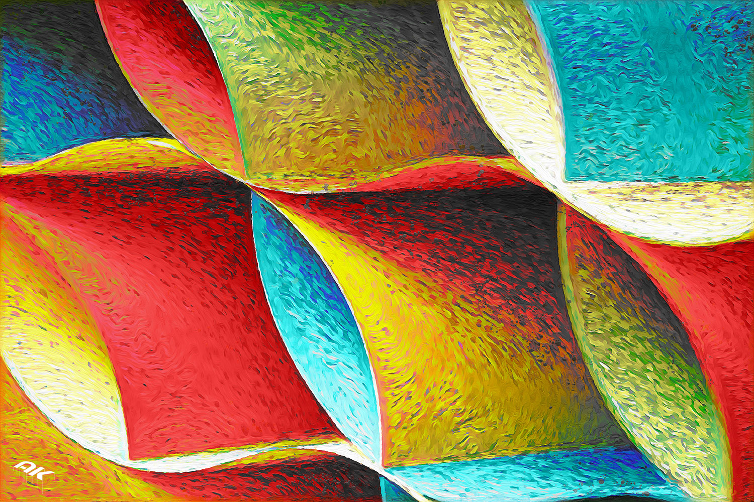 detail of curved, colored sheets of paper